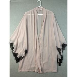 Victoria's Secret Robe Short Lace Satin Kimono Sheer One Size Nude Pink No Belt
